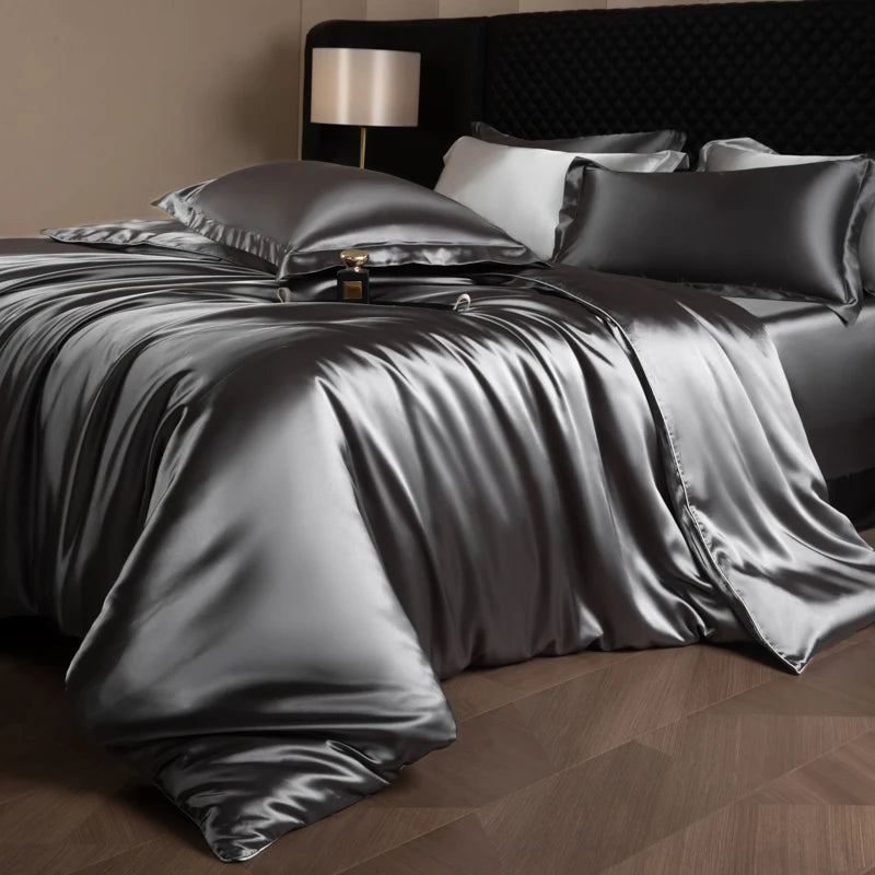 Silk Bed Sheets Set with Duvet Cover