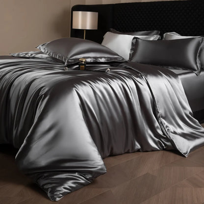 Silk Bed Sheets Set with Duvet Cover
