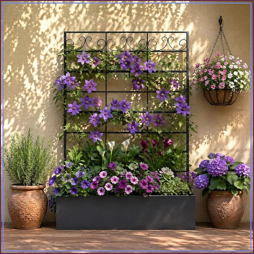 Metal Raised Planter Box with Trellis