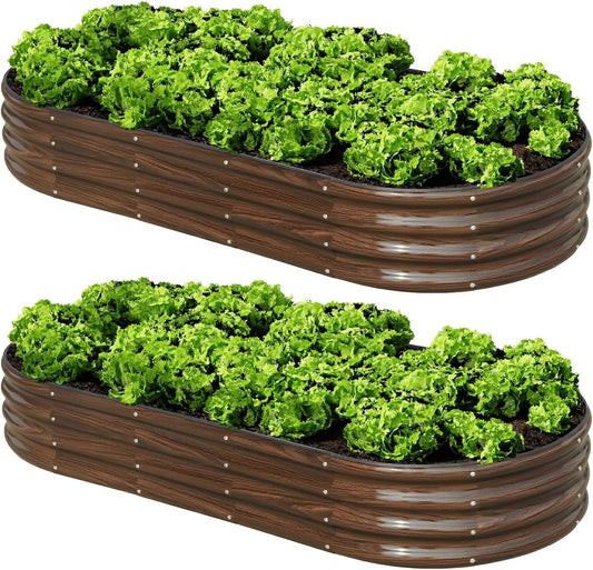 2-Piece Oval Metal Raised Garden Bed Kit