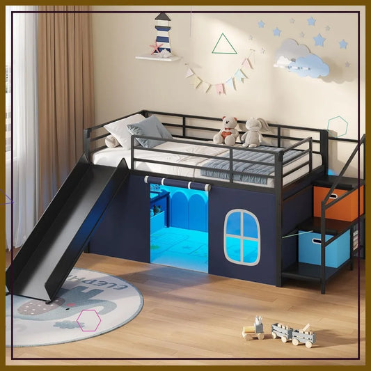Low Loft Bed with Slide