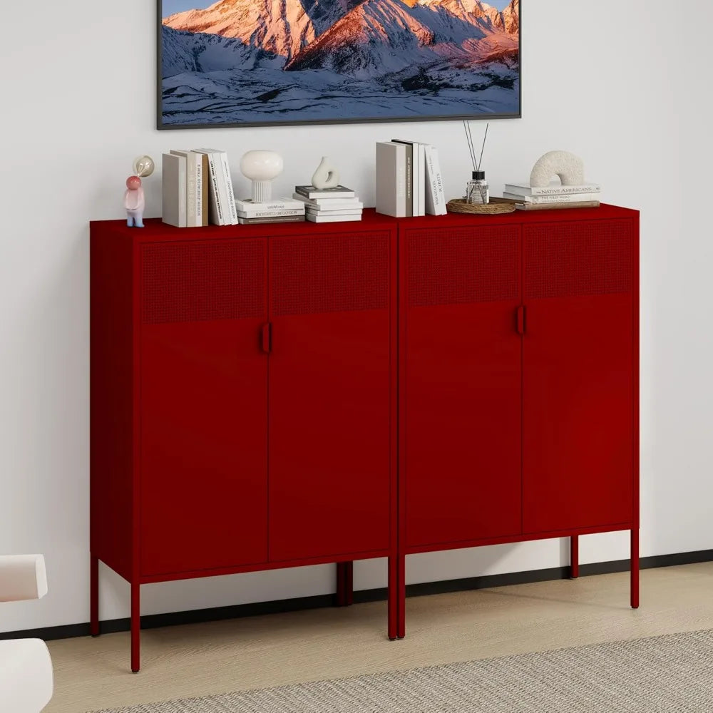 Red 3-Tier Metal Storage Cabinet
