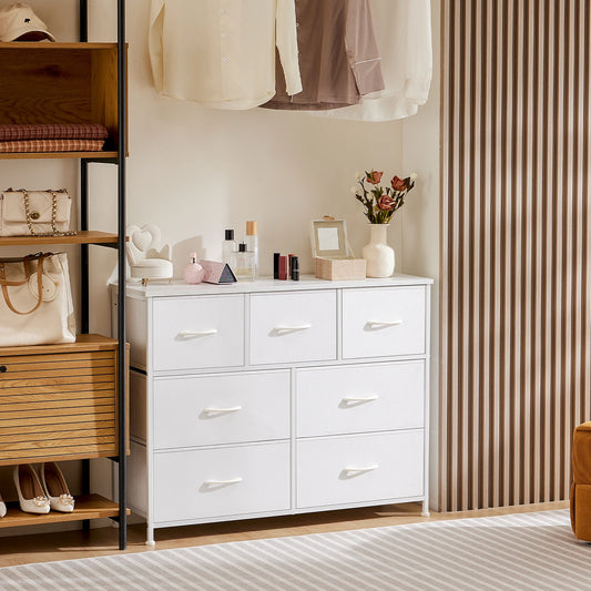White Chest with Fabric Drawers