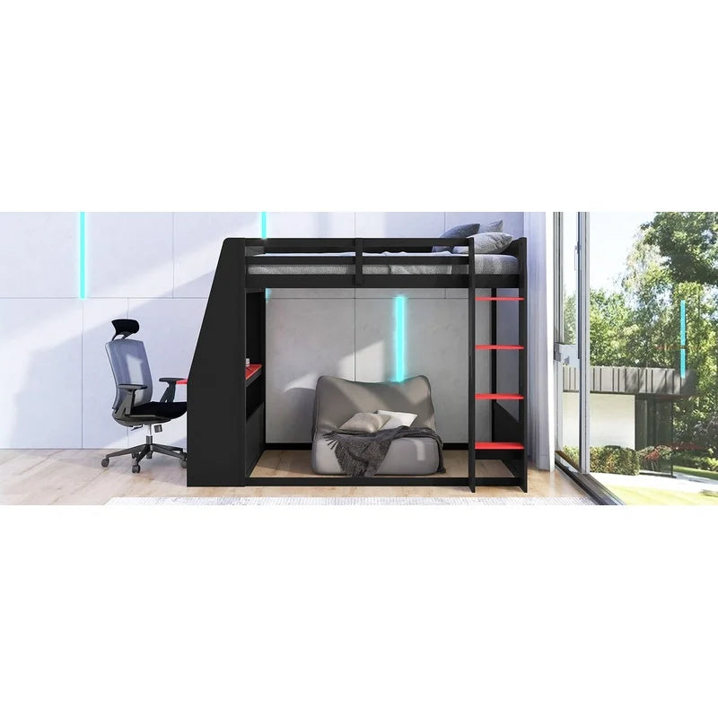 Bunk Bed with Desk and Storage Shelves