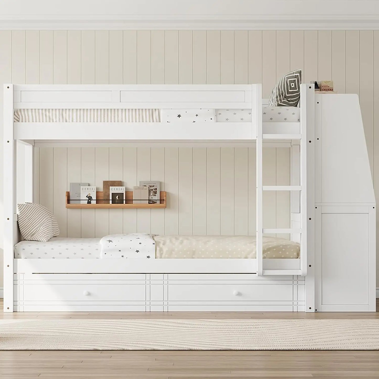 Full Bunk Bed with Desk and Bookshelves