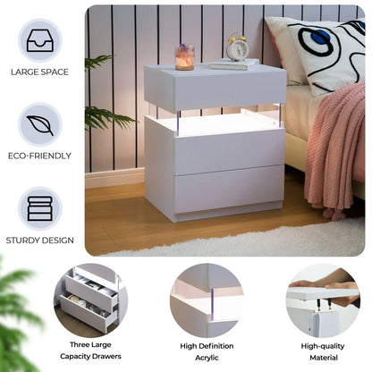 2 Set Bedside Tables with LED Lighting