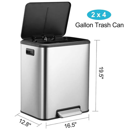 Dual Trash Can, Stainless Steel