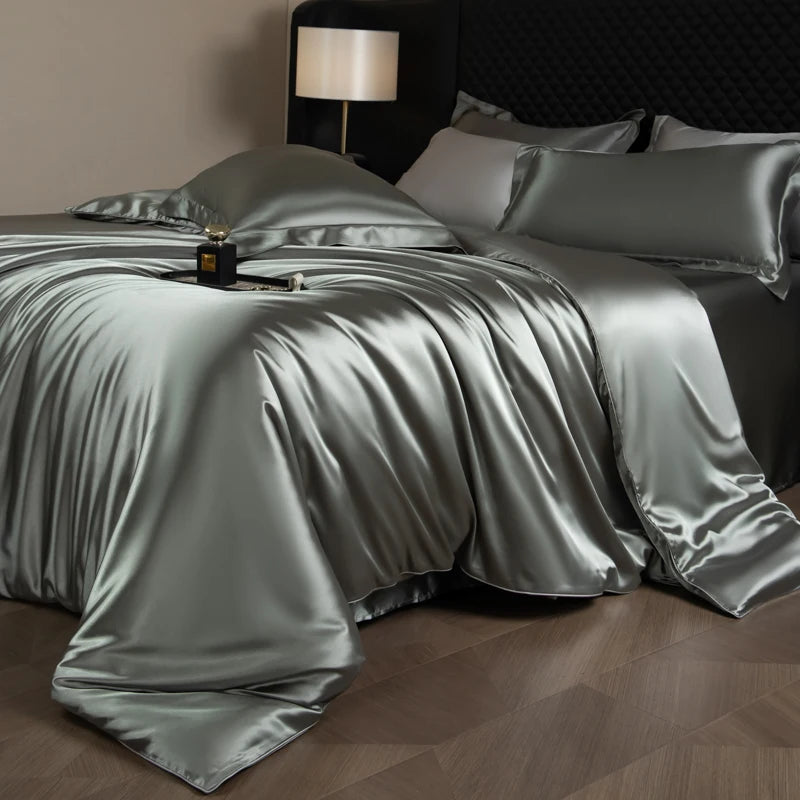 Silk Bed Sheets Set with Duvet Cover