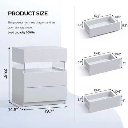 2 Set Bedside Tables with LED Lighting