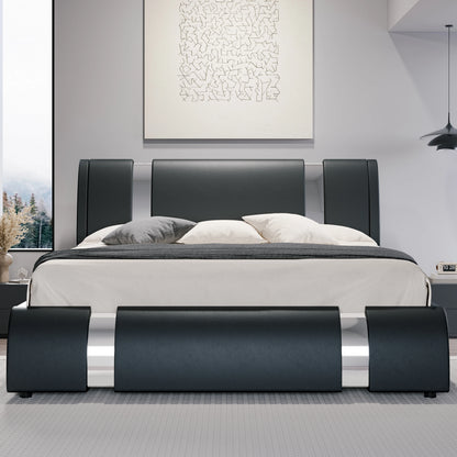 Faux Leather Bed Frame with Iron Pieces