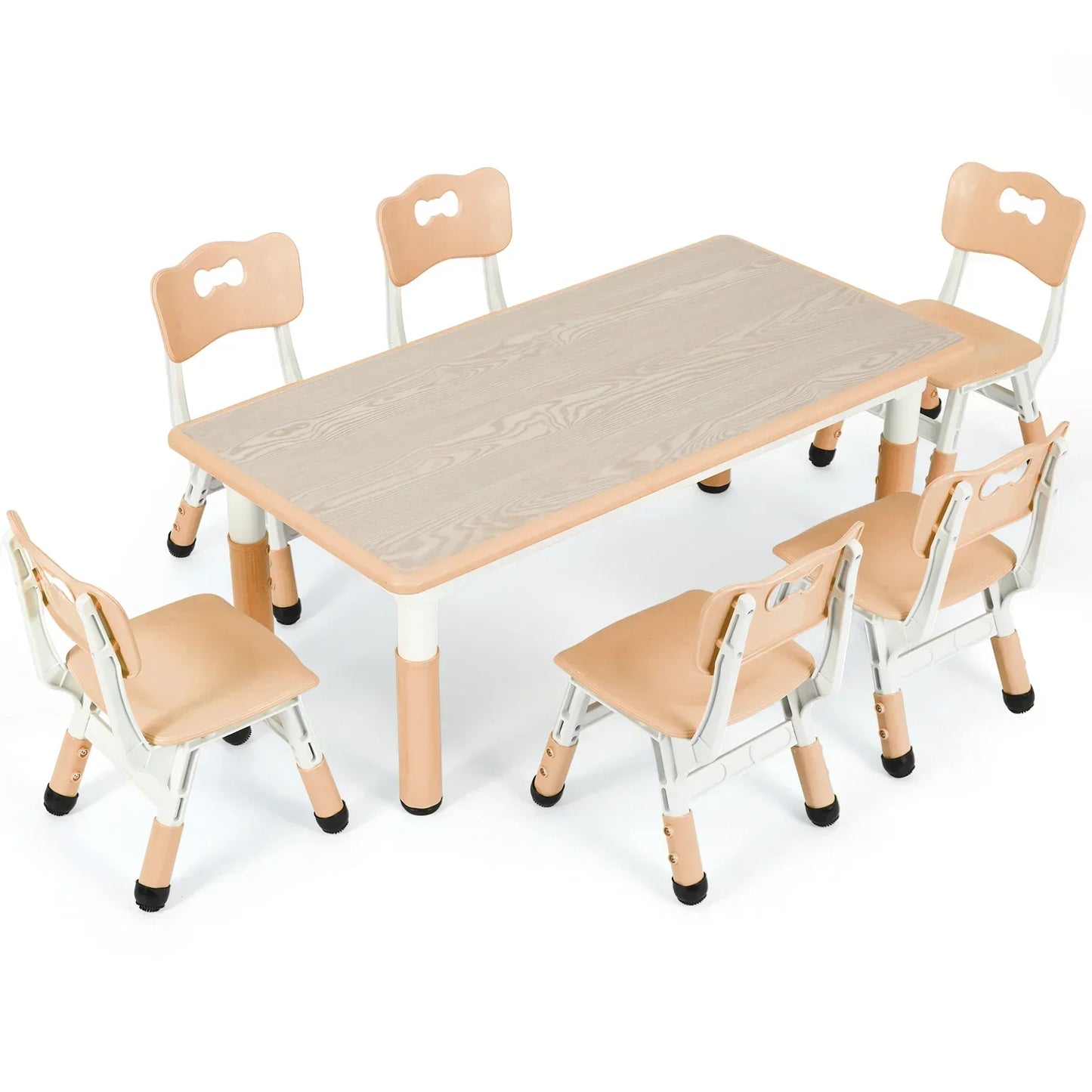 Homfa Rectangle Kids Table with 6 Chairs Set, Height Adjustable Toddler Multi Activity Table Set, Arts&Crafts Desk for 2-10 old