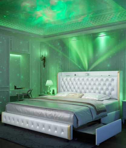 LED Bed Frame with Galaxy Projector