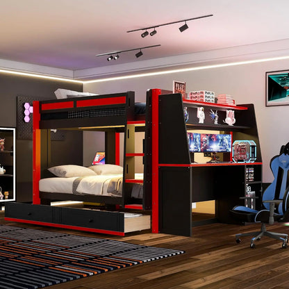 Full Bunk Bed with Desk and Bookshelves