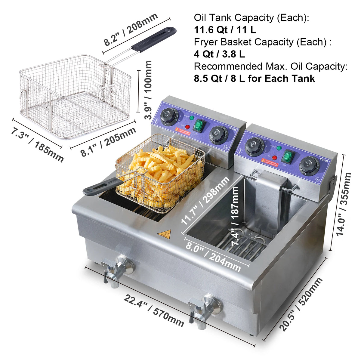 Electric Deep Fryer w/Dual Removable Tanks
