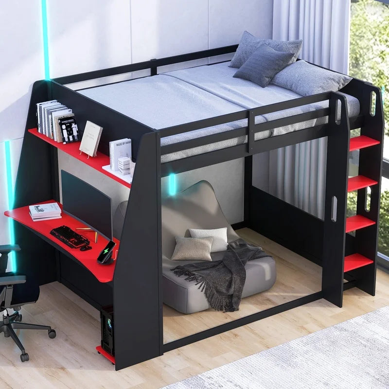 Bunk Bed with Desk and Storage Shelves