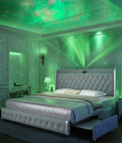 LED Bed Frame with Galaxy Projector