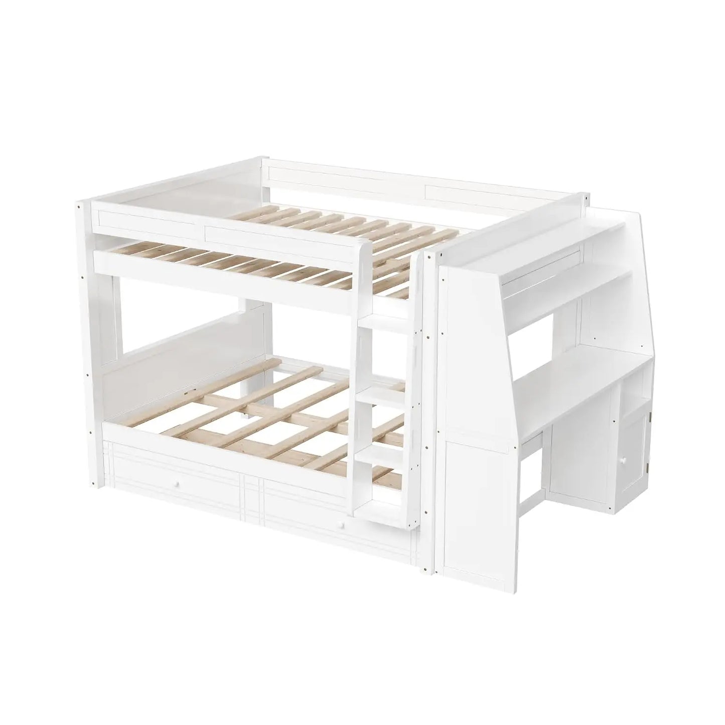 Full Bunk Bed with Desk and Bookshelves