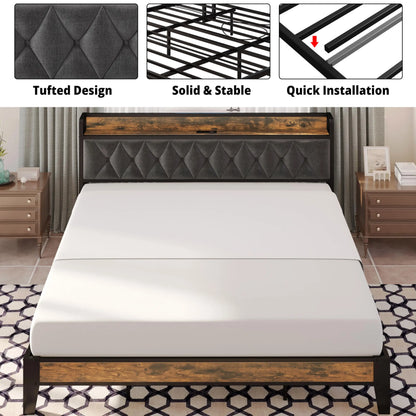 Bed Frames, Storage Headboard with Outlets