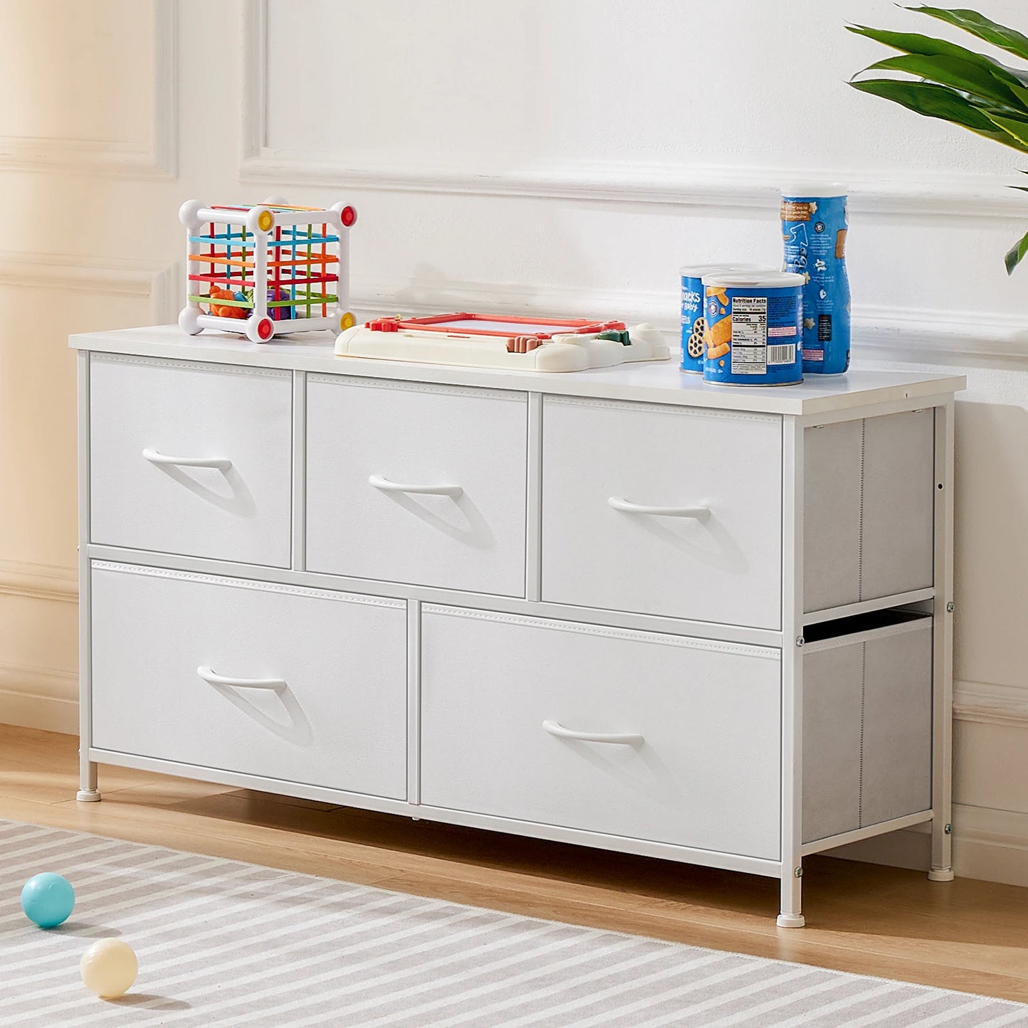 White Chest with Fabric Drawers