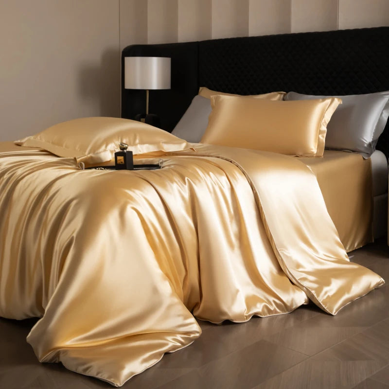 Silk Bed Sheets Set with Duvet Cover