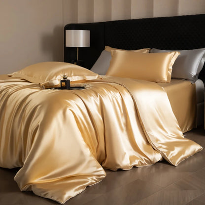 Silk Bed Sheets Set with Duvet Cover