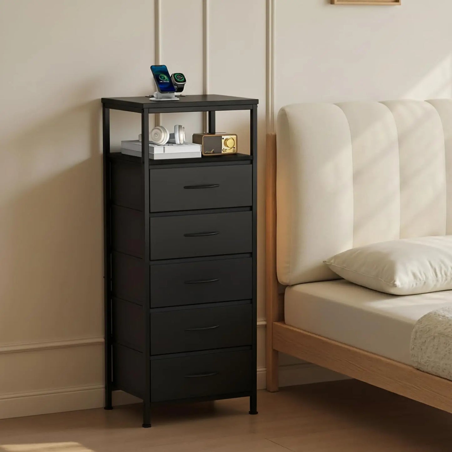 5 Fabric Drawers Nightstand