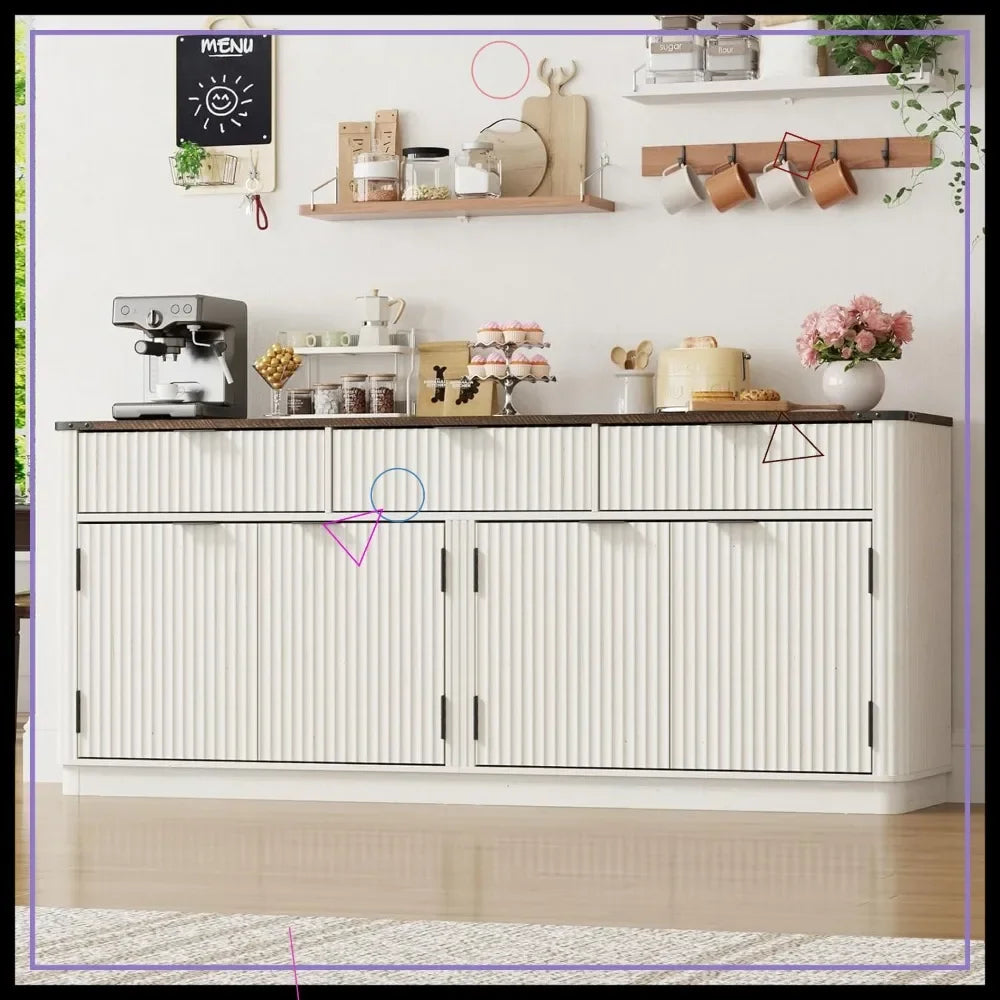 70" Curved Farmhouse Sideboard Buffet Cabinet