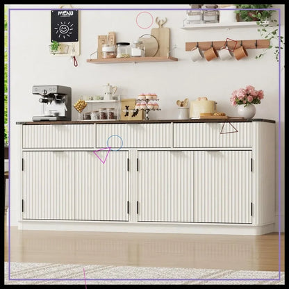 70" Curved Farmhouse Sideboard Buffet Cabinet