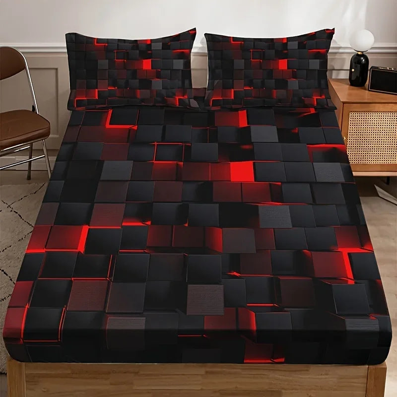 Red Plaid Fitted Sheet Set