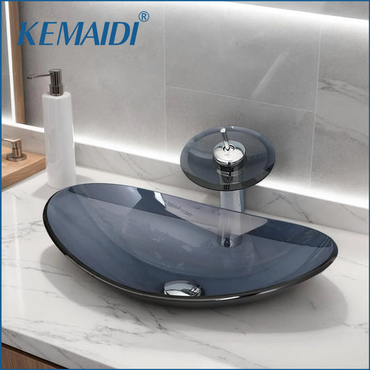 Above-Counter Sink with Waterfall Faucet