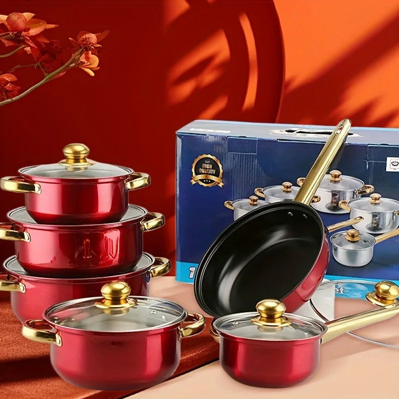 Red Cookware Set, 12-Piece ,Stainless, Non-Stick