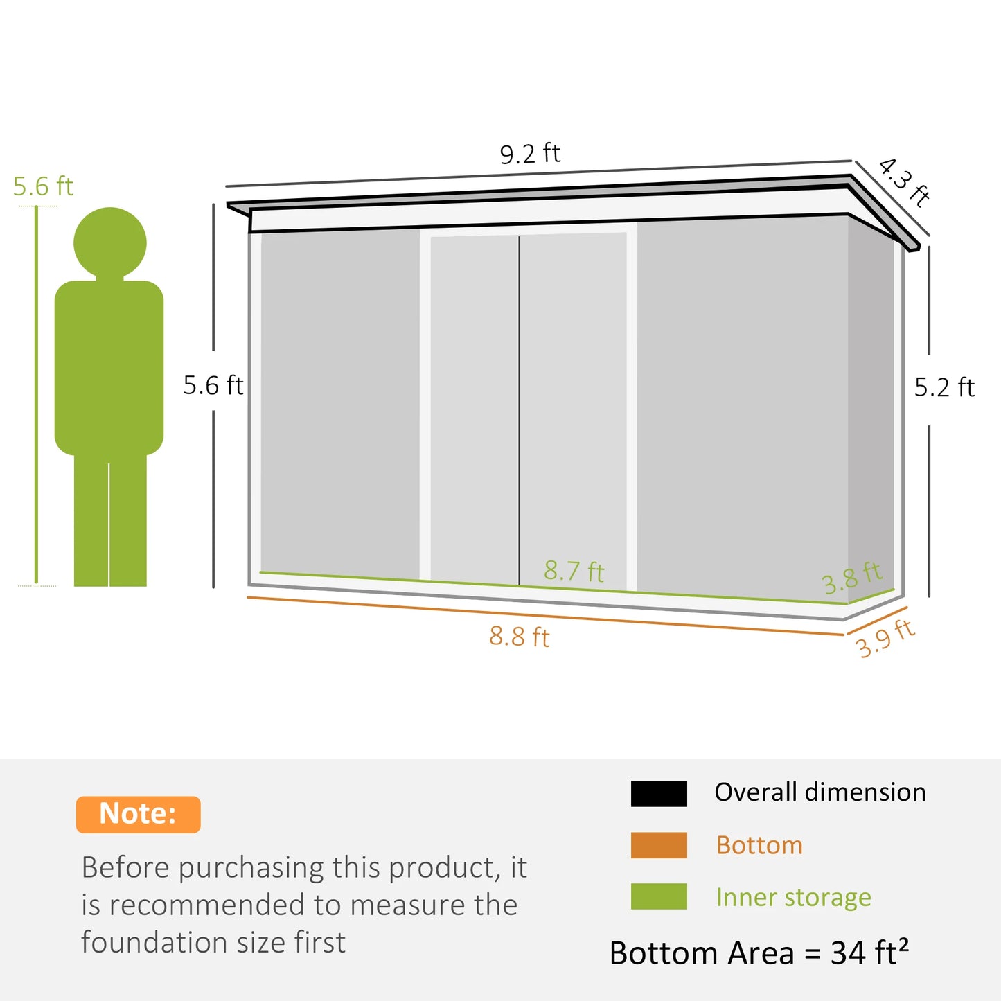 9' X 4' Metal Outdoor Storage Shed