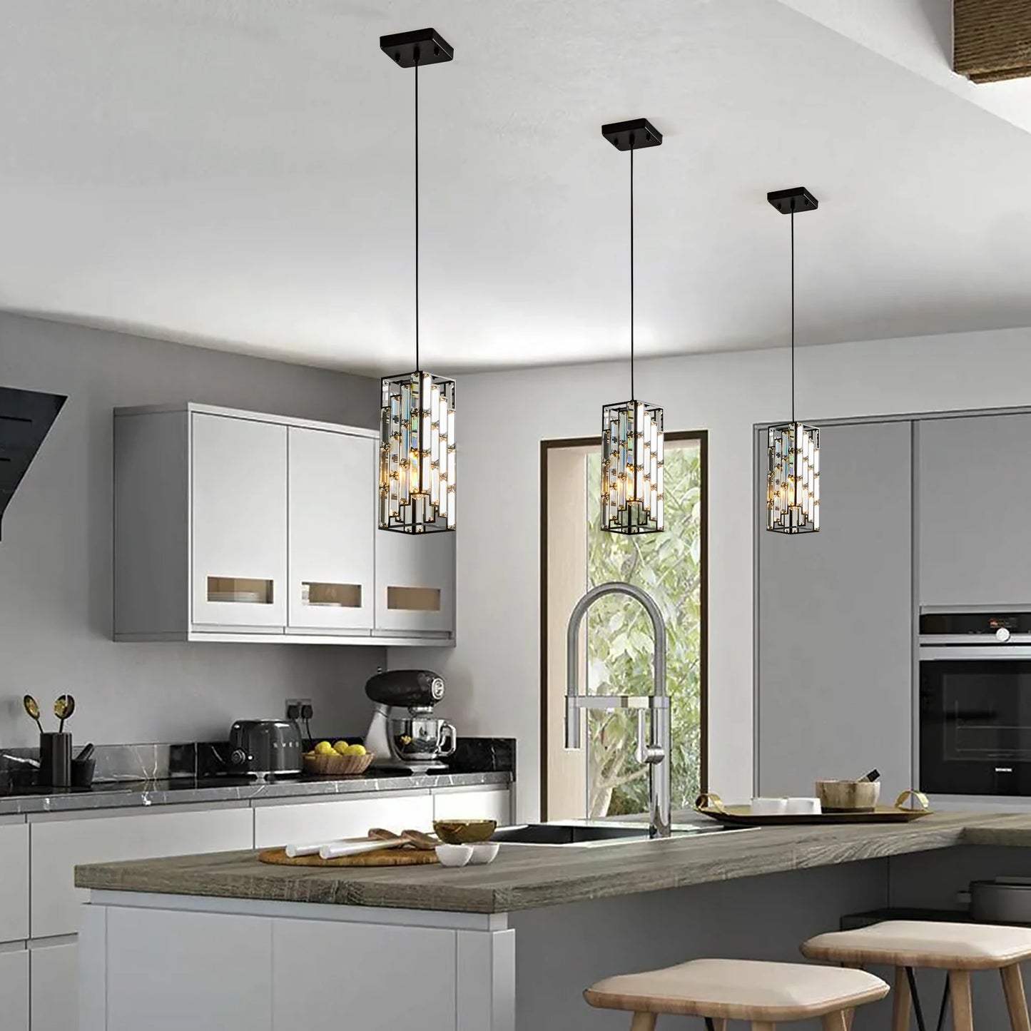 Hanging Ceiling Lamp with Crystal Prism Design