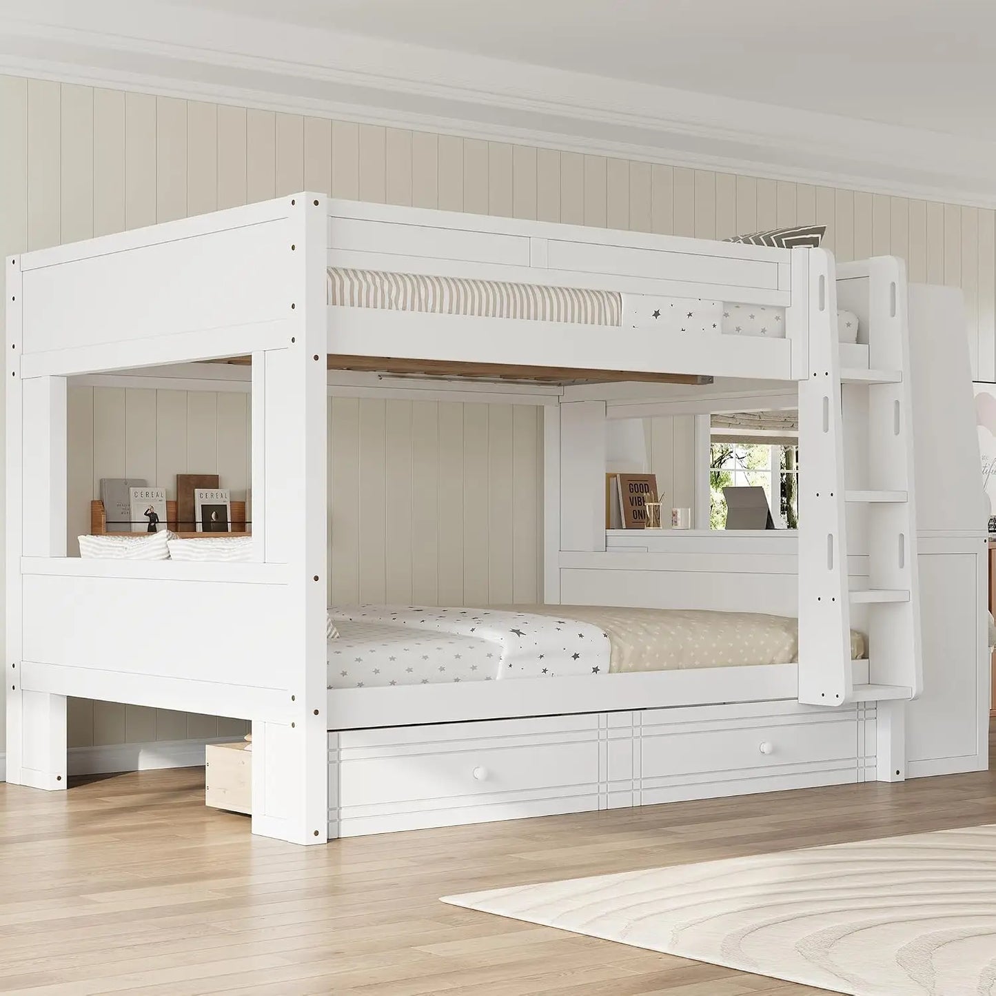 Full Bunk Bed with Desk and Bookshelves