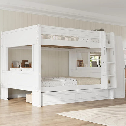 Full Bunk Bed with Desk and Bookshelves