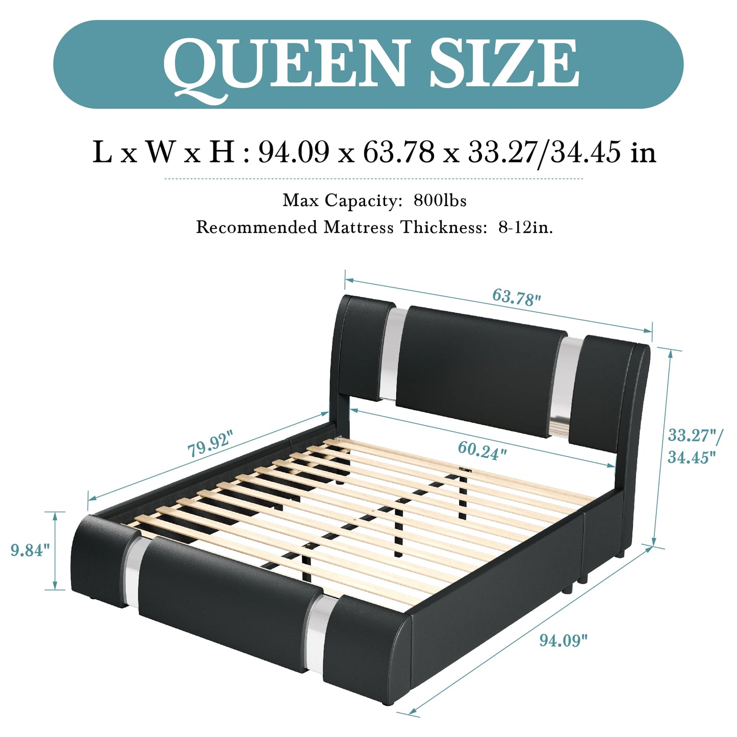 Faux Leather Bed Frame with Iron Pieces