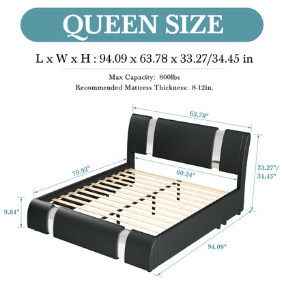 Faux Leather Bed Frame with Iron Pieces