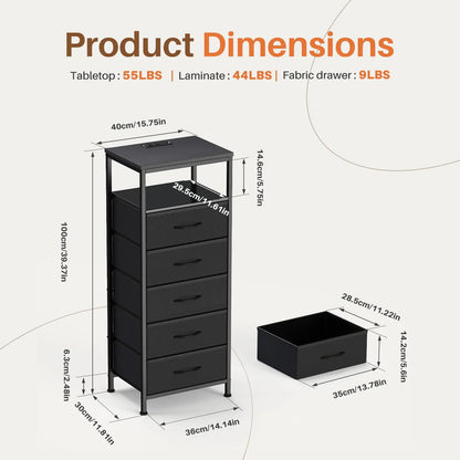 5 Fabric Drawers Nightstand