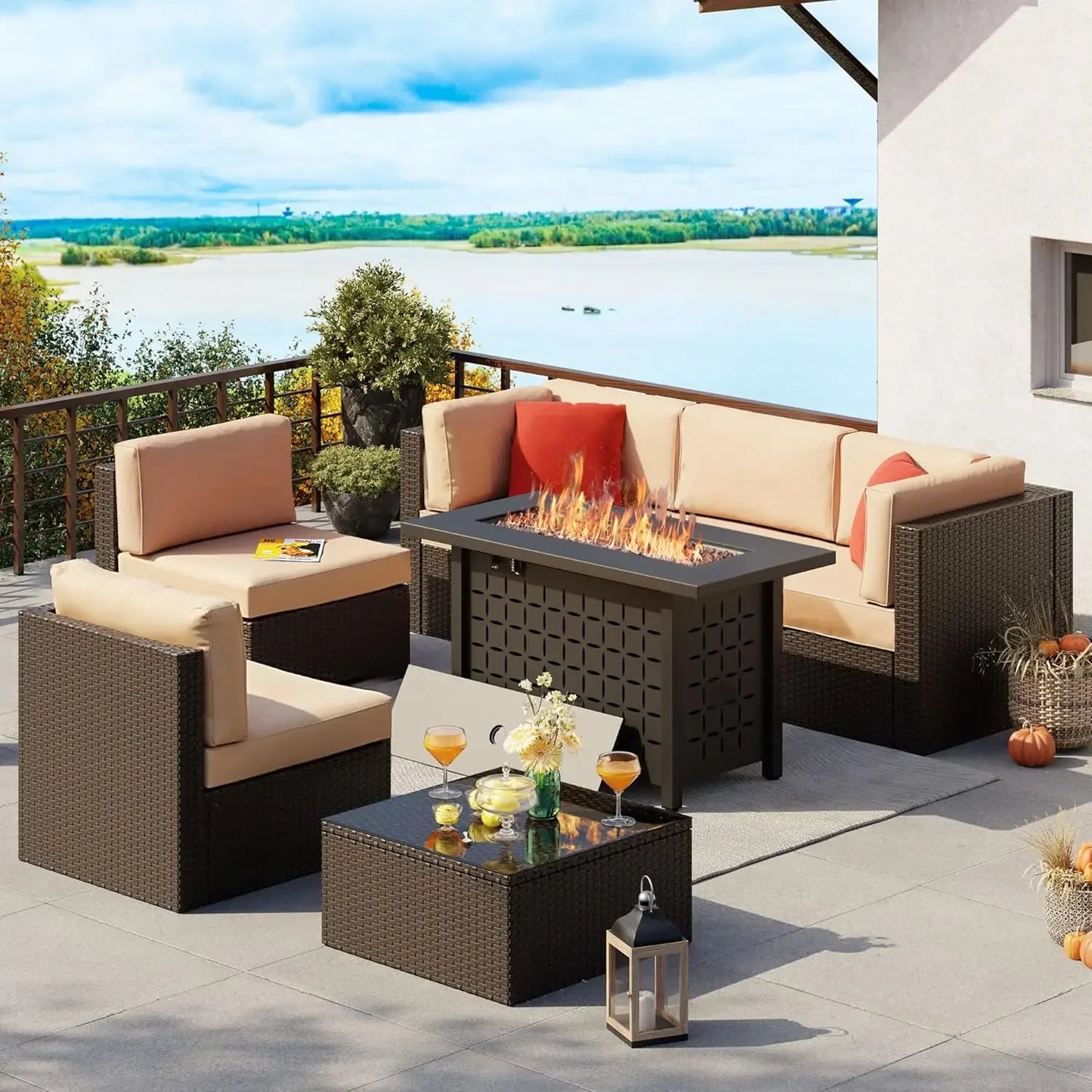Patio Furniture Set with Fire Pit Table