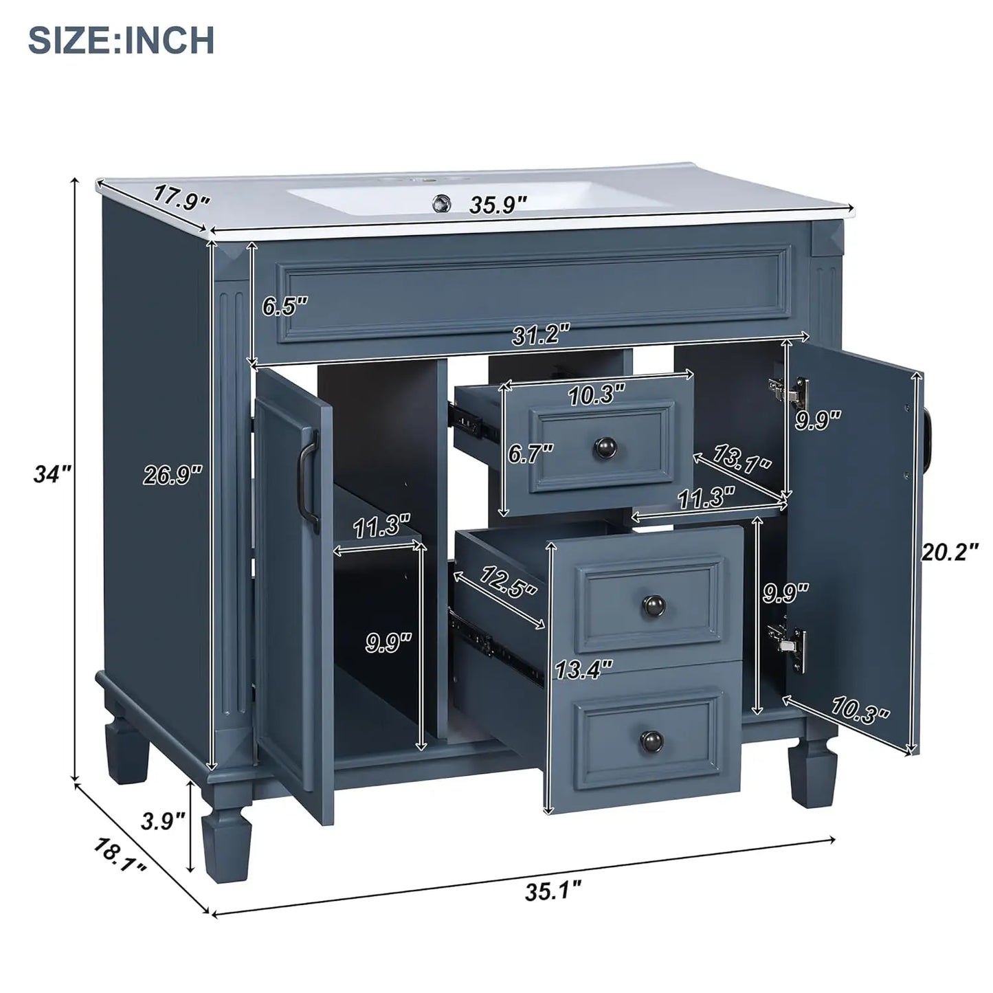 36in Freestanding Bathroom Vanity with Sink