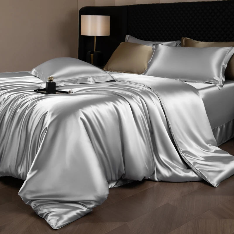 Silk Bed Sheets Set with Duvet Cover