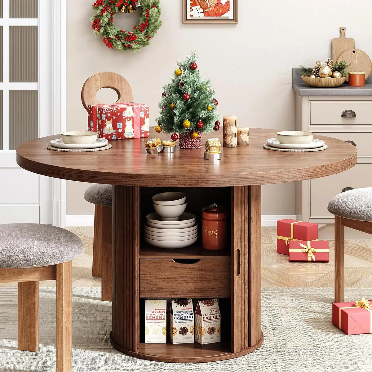 Round Dining Table with Storage