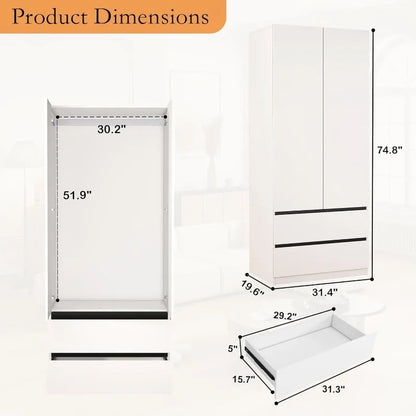 75" White Wooden Armoire