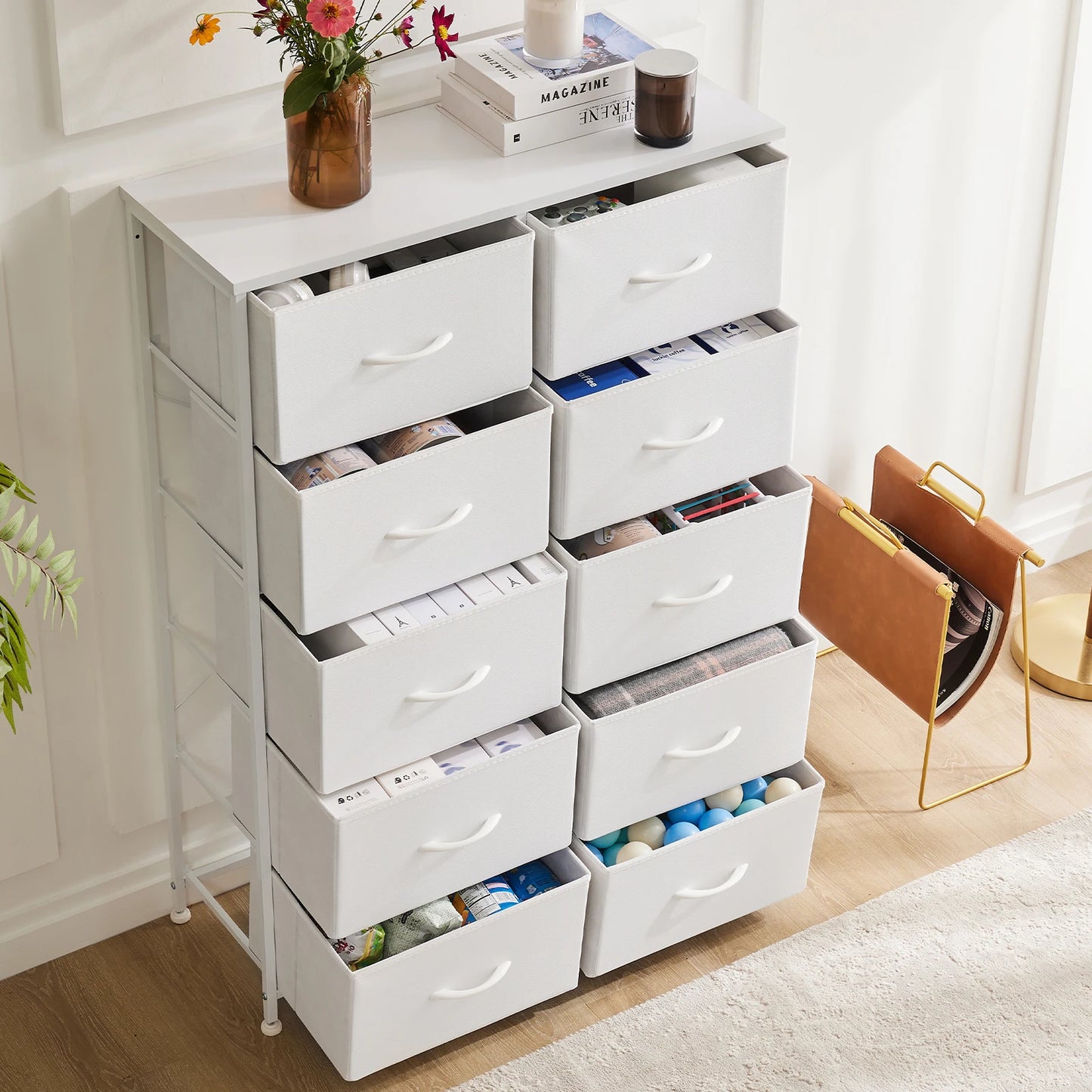 White Chest with Fabric Drawers