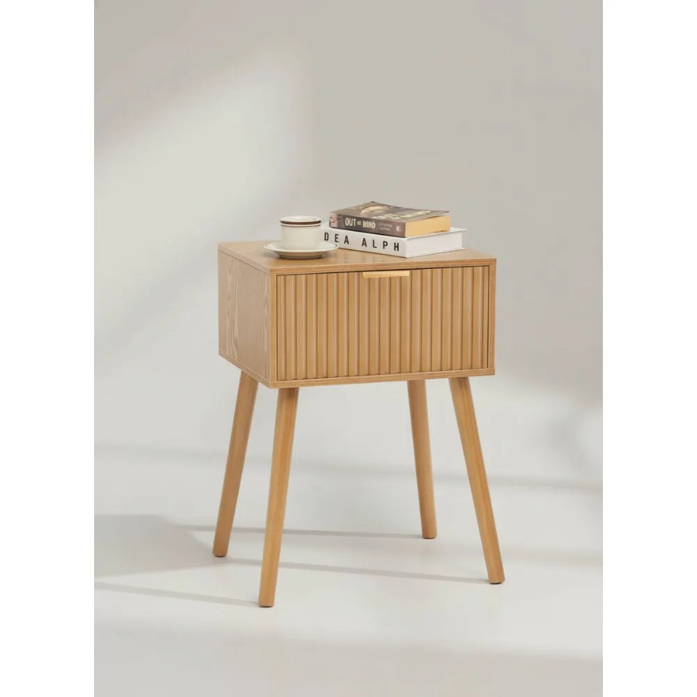 Fluted Nightstand with Storage Drawer
