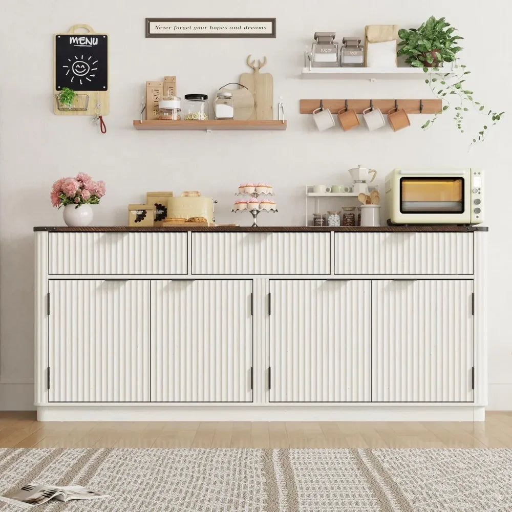 70" Curved Farmhouse Sideboard Buffet Cabinet