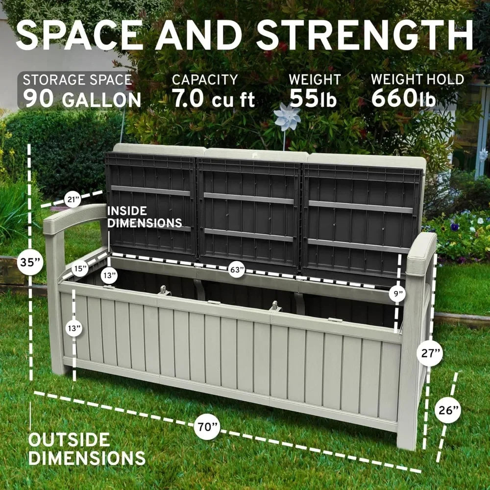 3 Seat Outdoor Resin Storage Bench