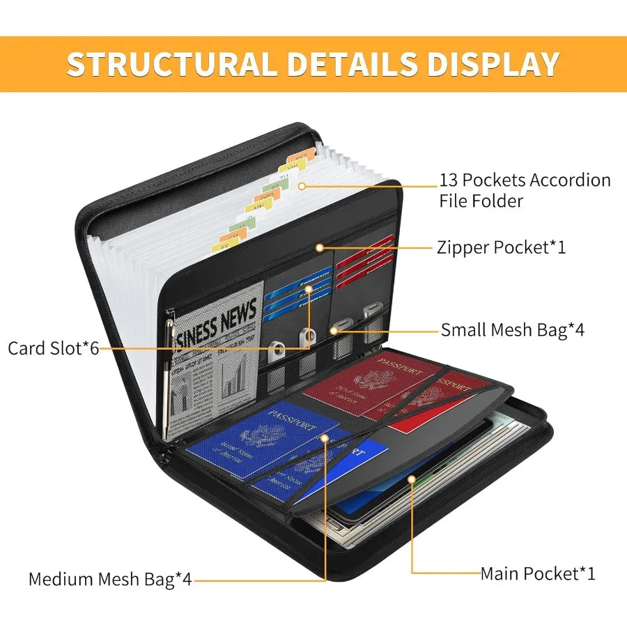 Accordion File Organizer, Fireproof, 13 Pocket