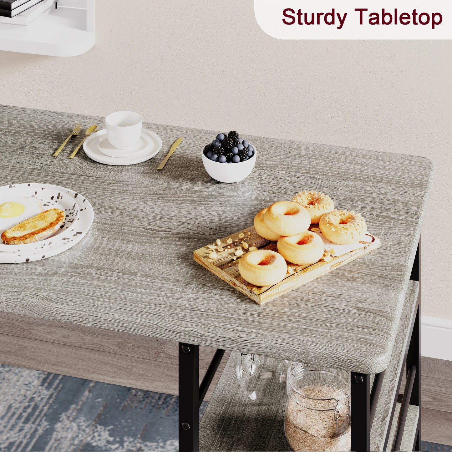 Dining Table Set with Shelves and Chairs