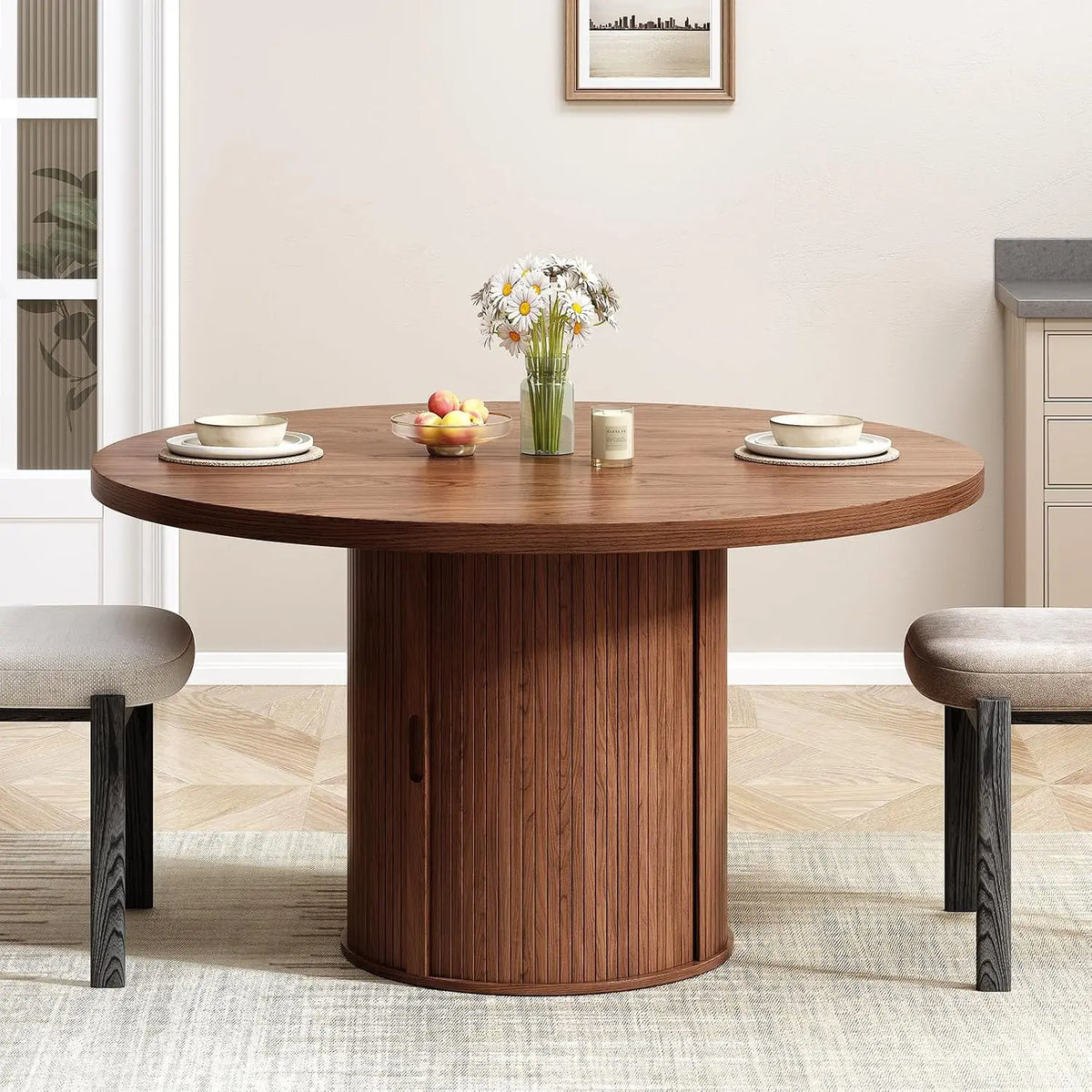 Round Dining Table with Storage